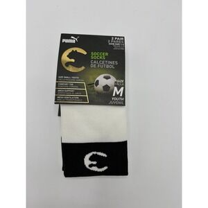ProCat Puma Youth Medium Shoe Size 1-3 Black White Soccer Socks SINGLE PAIR NEW